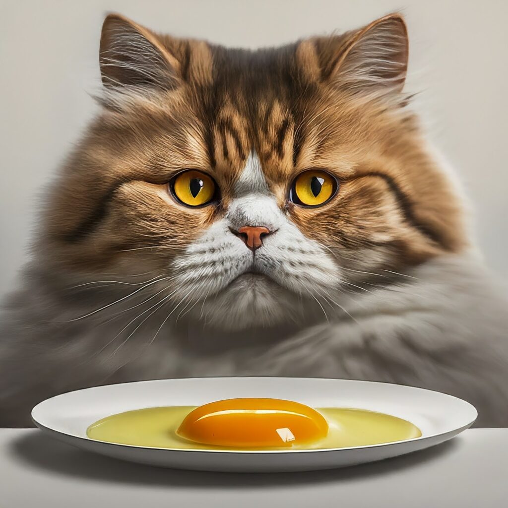 A close-up of raw eggs with a question mark, symbolizing the debate over whether raw eggs are good for cats.